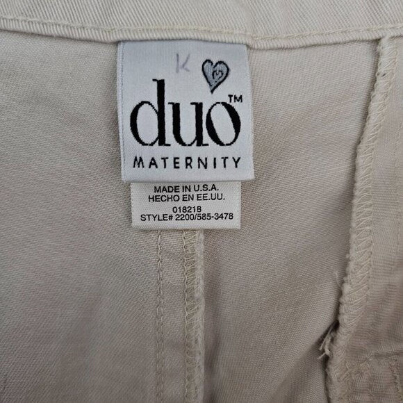 💥Duo Maternity Cotton Stretch Knit Tummy Panel Pull On Beige Denim Pants - Picture 2 of 6